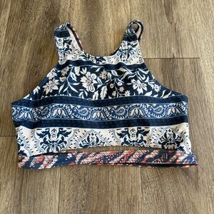 Made by MINKPINK Resort Blue and White Sleeveless Graphic Crop Top